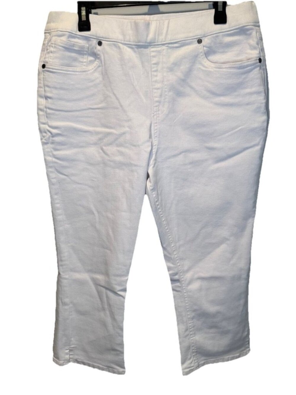 Isaac Mizrahi Live White Denim Pull On Womens Crop‎ Pants 14 NEW Stretch Coastal